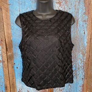 Vintage Laurence Kazar Black Beaded Sleeveless Top Size XL